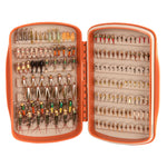 Waterprrof fly box for holding fishing flies for trout and salmon fishing in a bright urnt orange colour